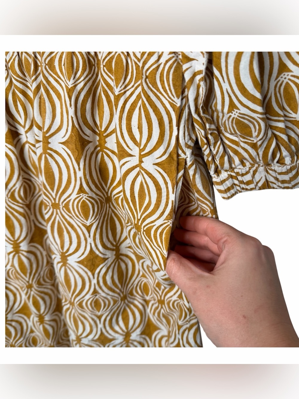 Toast UK Cross Front Yellow Seed Pod Block Print Midi Dress Size Small Cotton - Picture 6 of 11
